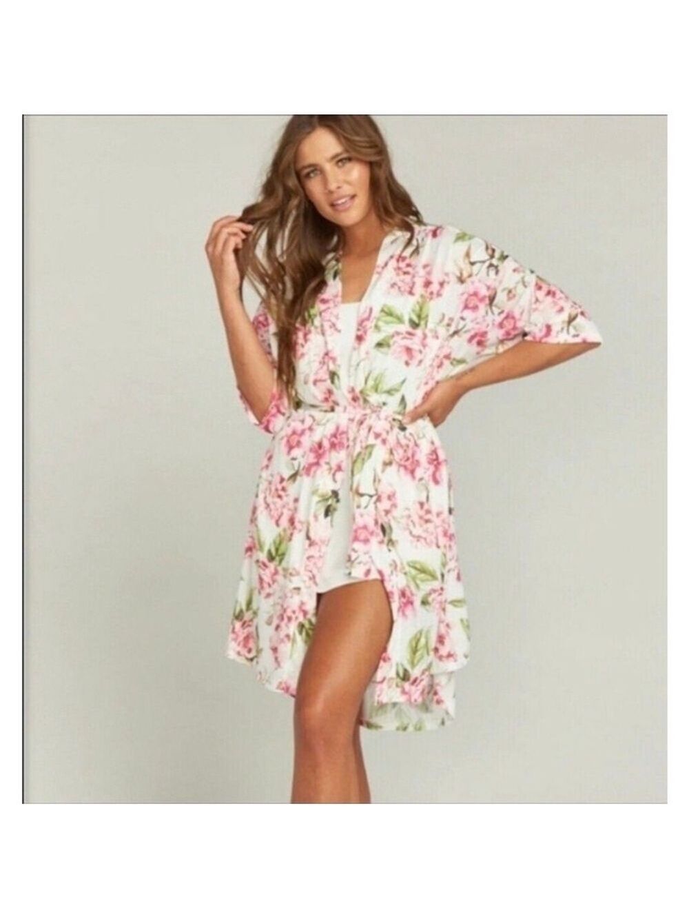 Show Me Your MuMu Brie Floral Rose Robe Kimono Garden of Blooms Pink - OS